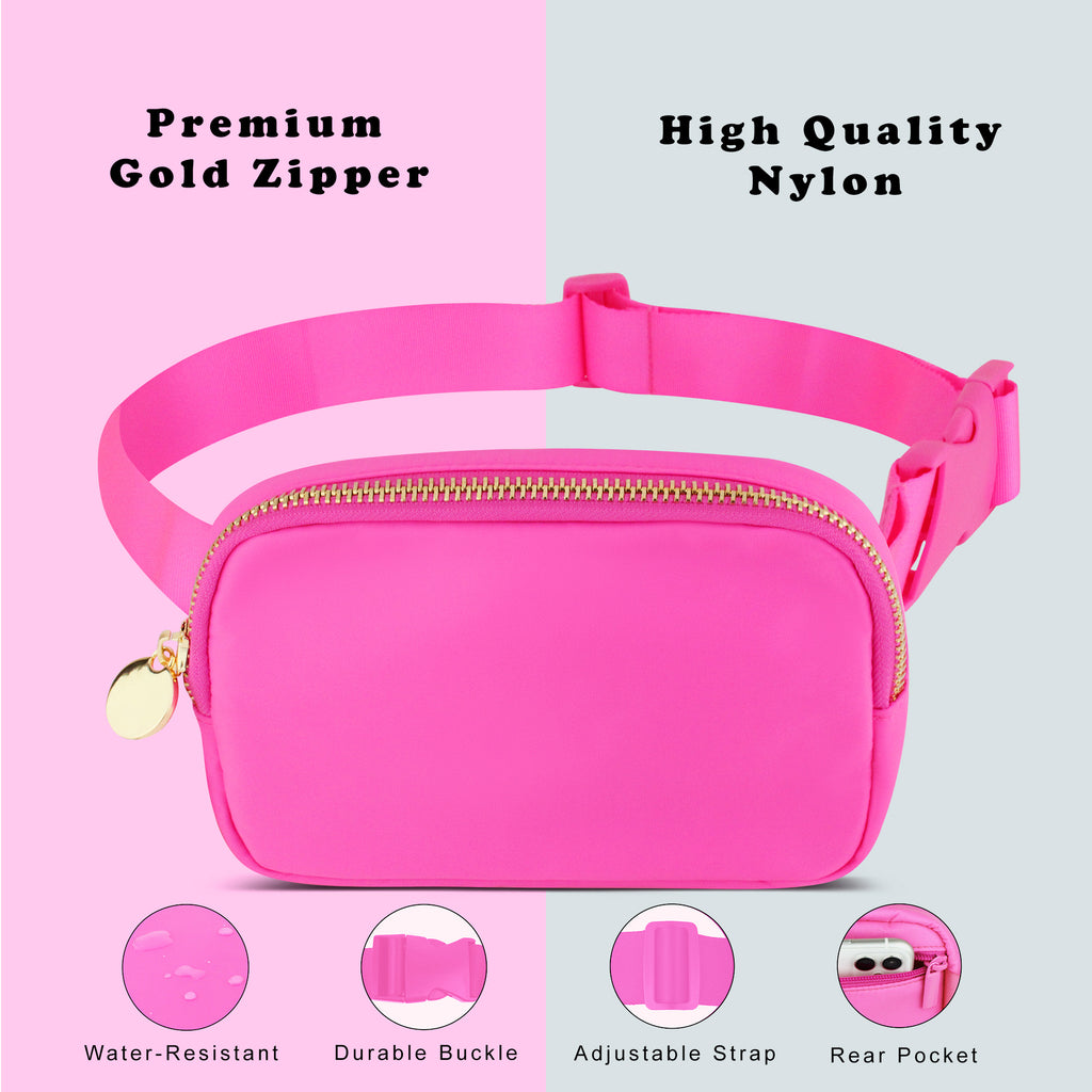 Nylon Belt Bag Hot Pink Fanny Pack For Women Crossbody Bag Waist Pack