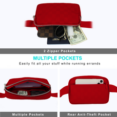 Checkered Belt Bag - Red Fanny Pack For Women - Crossbody Waist Bag