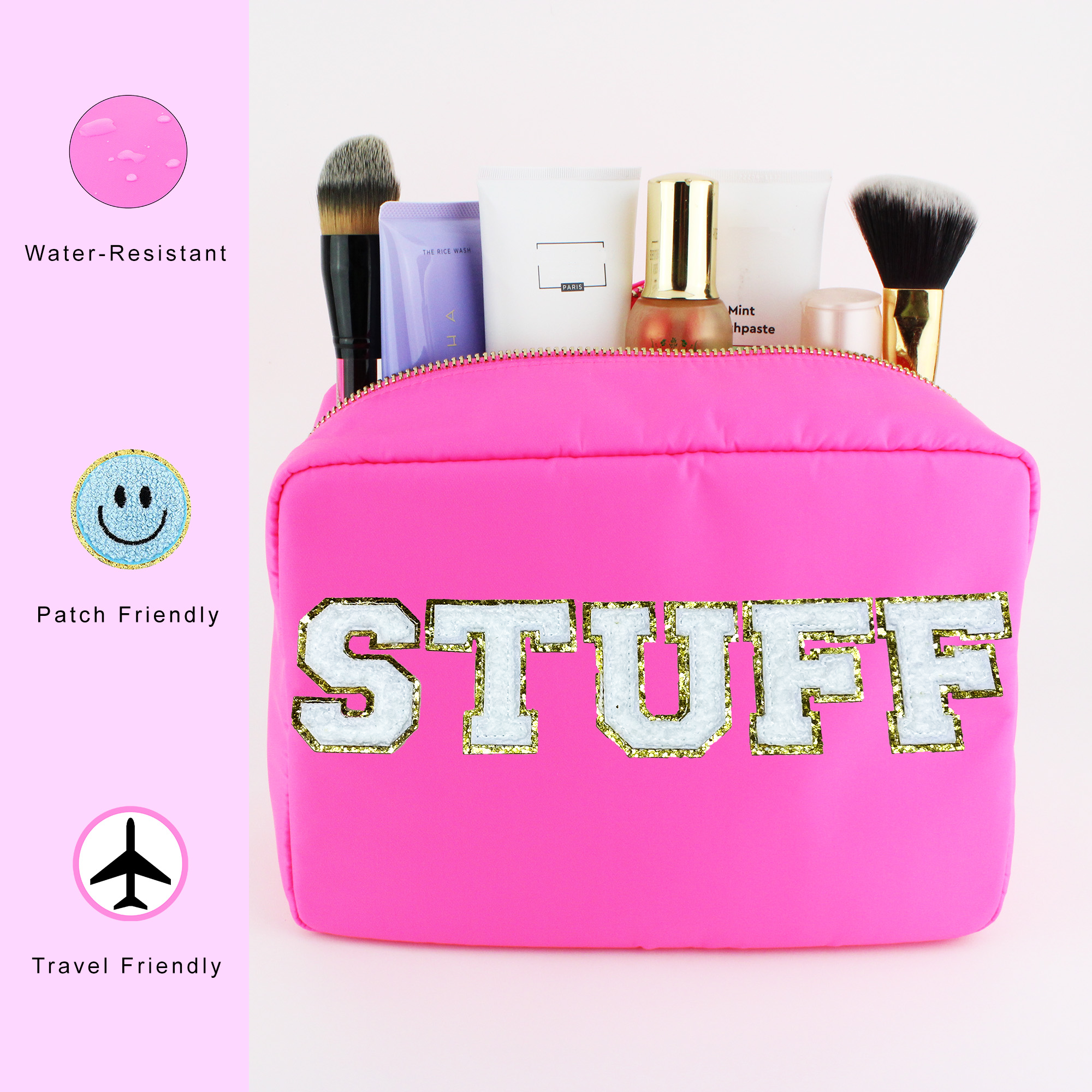 Stuff Bag Nylon Makeup Bag Large - Hot Pink Cosmetics Bag For Women