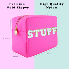 Stuff Bag Nylon Makeup Bag Large - Hot Pink Cosmetics Bag For Women