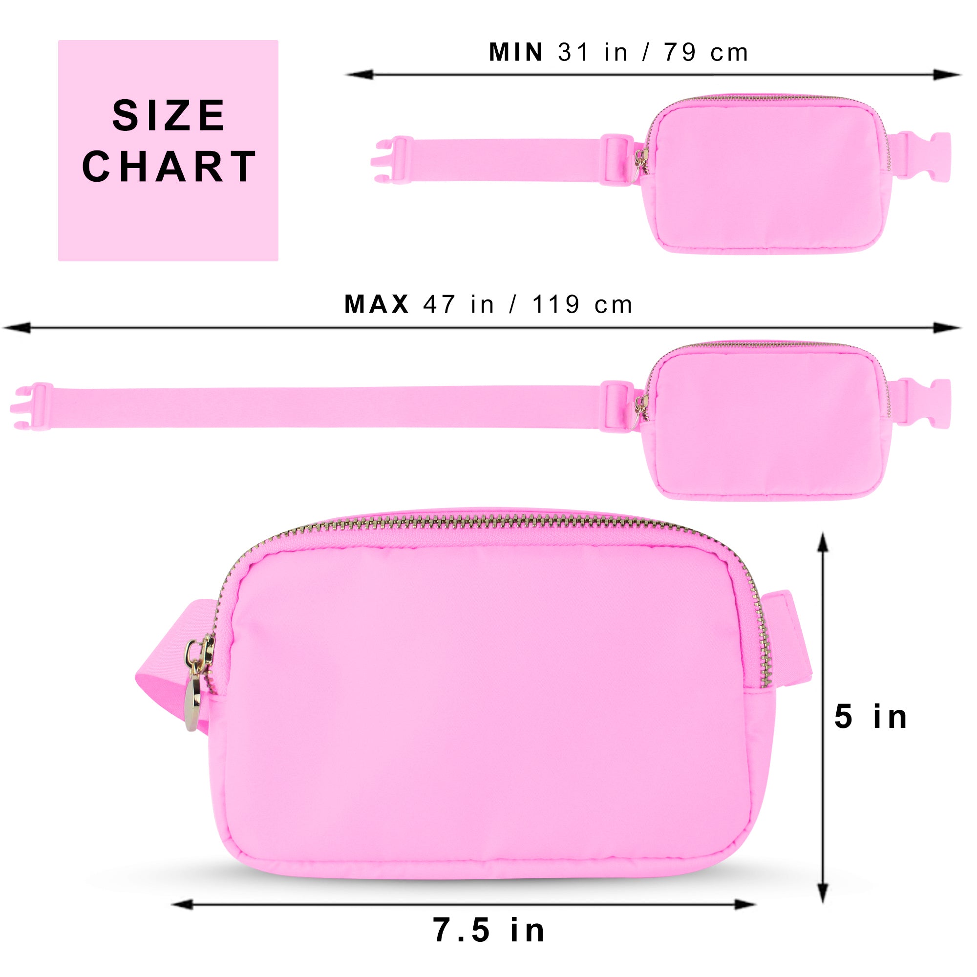 Nylon Belt Bag - Light Pink Fanny Pack For Women - Crossbody Bag Waist Pack Bum Bag