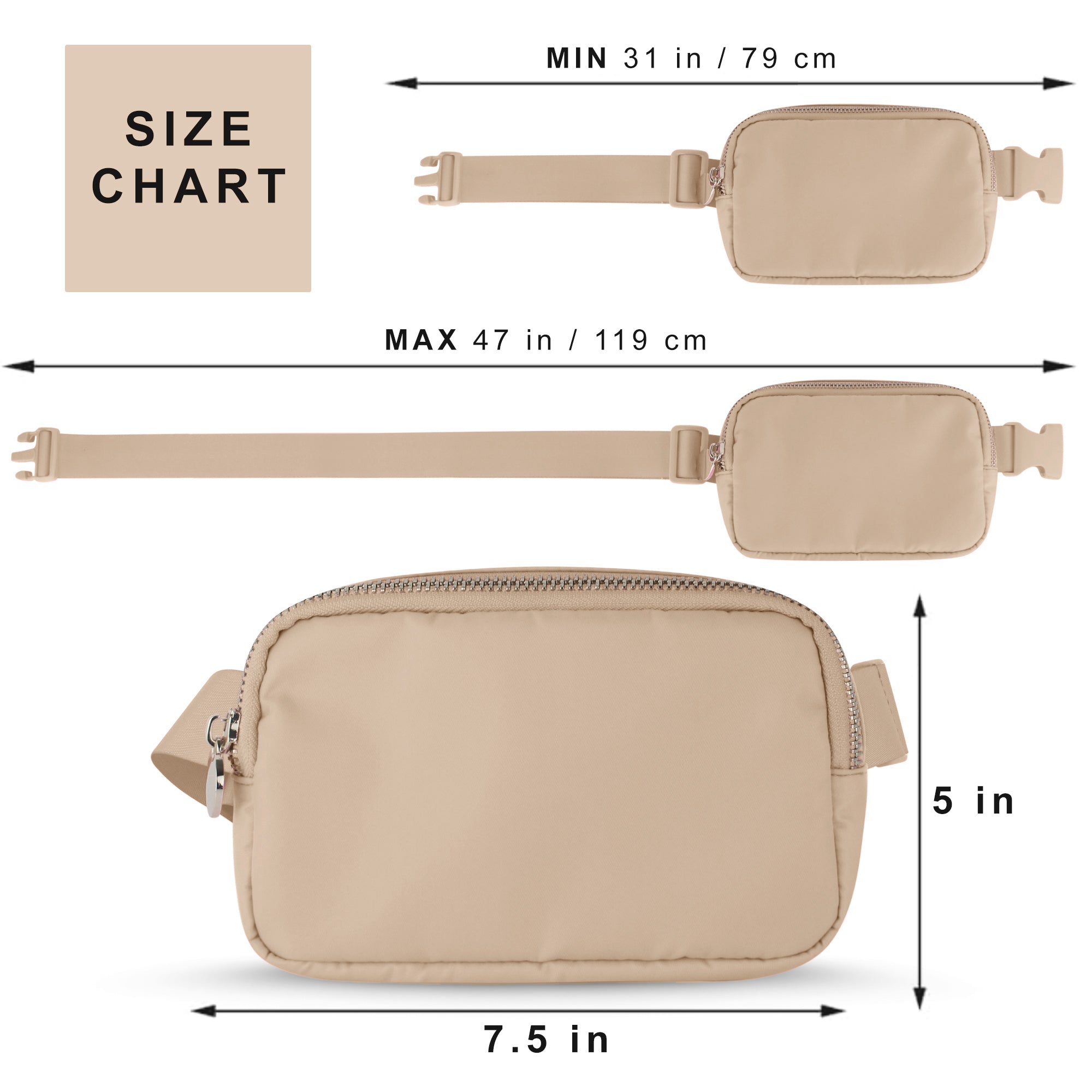Nylon Belt Bag - Beige Fanny Pack For Women - Crossbody Bag Waist Pack Bum Bag