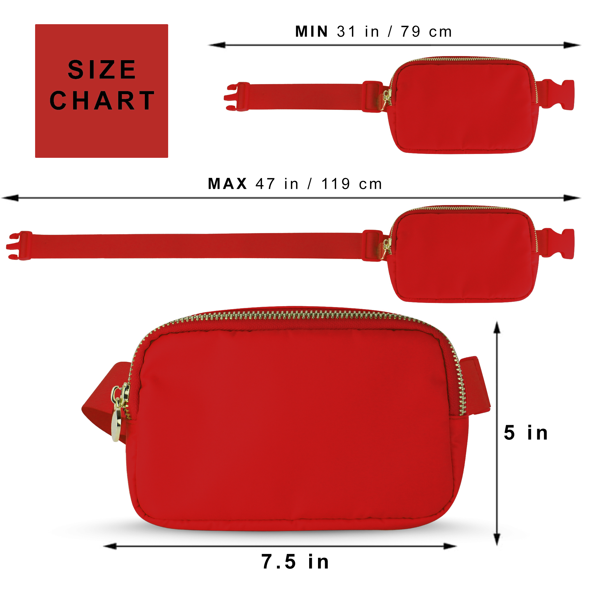 Nylon Belt Bag - Red Fanny Pack For Women - Crossbody Bag Waist Pack Bum Bag