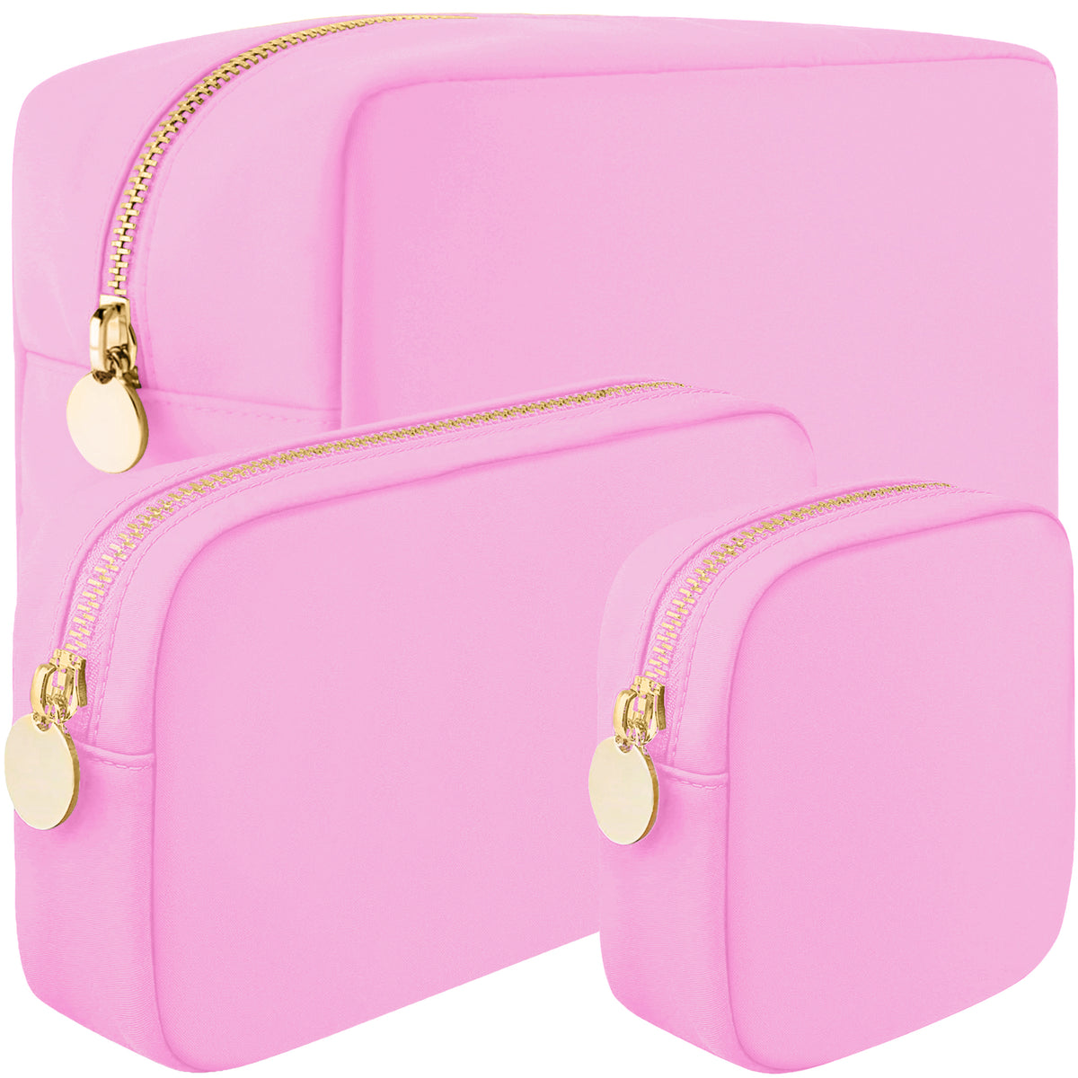 3 Piece Makeup Bag Set Mini, Small & Large Cosmetic Bags - Light Pink