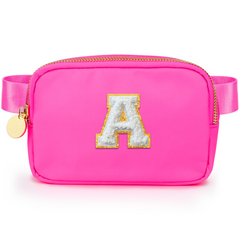 Chenille A Patch Nylon Belt Bag - Hot Pink Fanny Pack For Women - Crossbody Bag Waist Pack Bum Bag