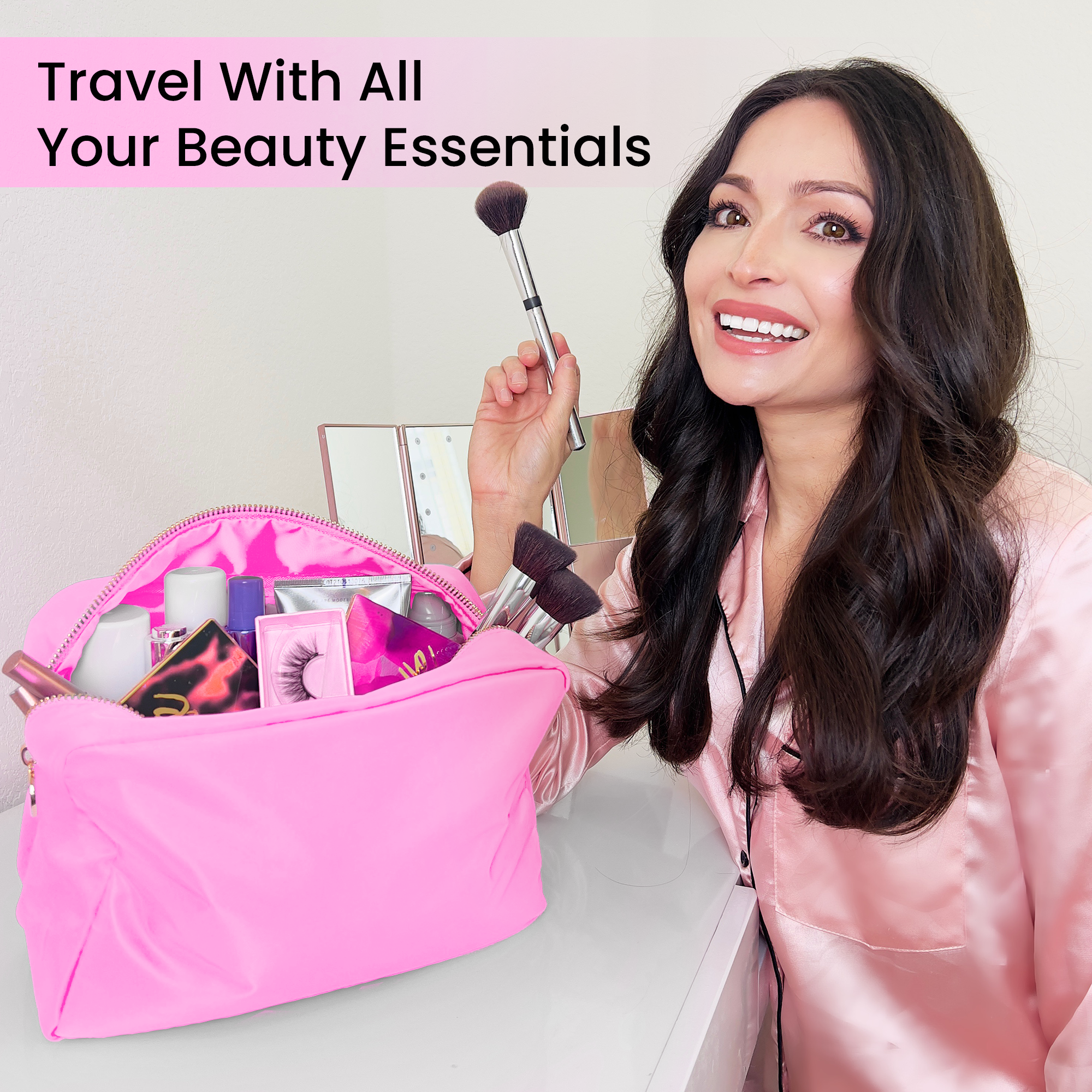 Large Makeup Bag Pink - Travel Toiletry Bag For Women