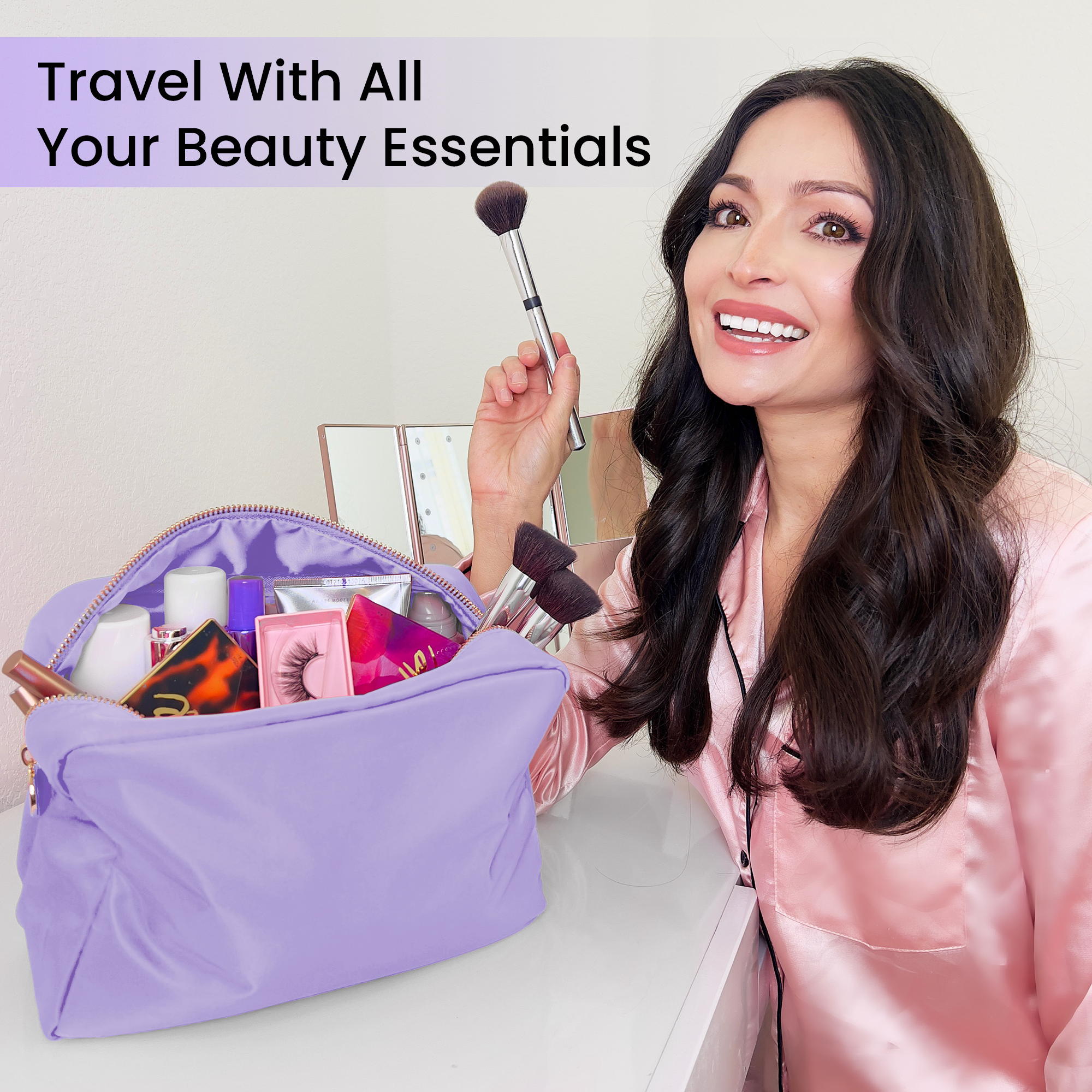 Large Makeup Bag Purple - Travel Toiletry Bag For Women