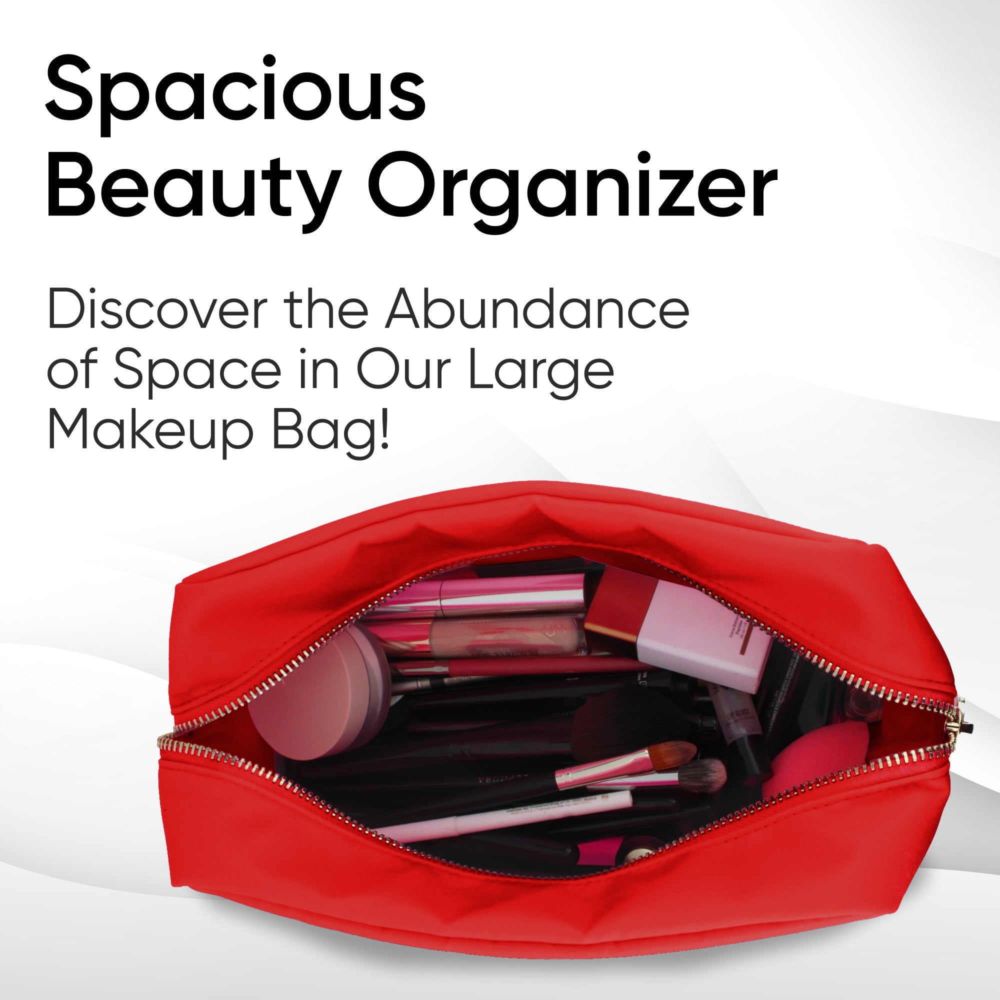 Large Makeup Bag Red - Travel Toiletry Bag For Women