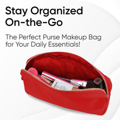 Small Makeup Bag For Purse - Red Cosmetics Bag For Women - Travel Toiletry Bag