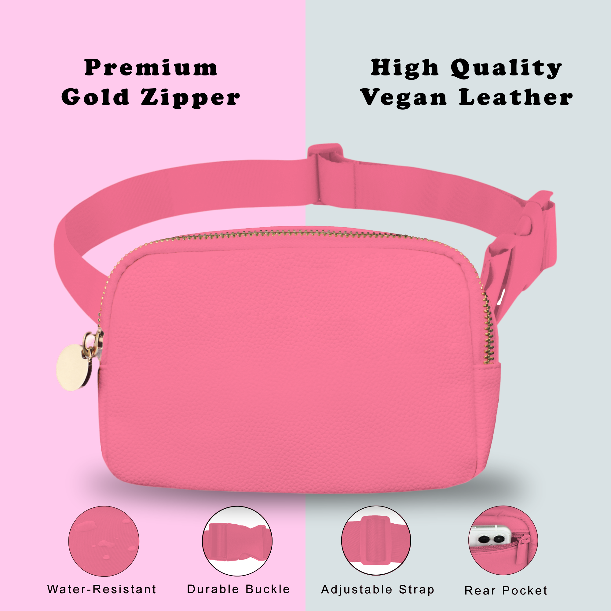Hot Pink Leather Belt Bag Womens - Leather Fanny Pack Women - Crossbody Bag Waist Pack Bum Bag